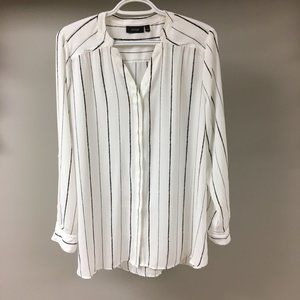 Women's White Striped Button Down Blouse